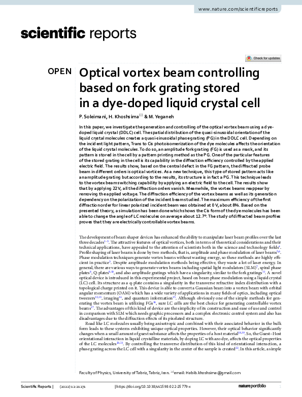 (PDF) Optical vortex beam controlling based on fork grating stored in a ...