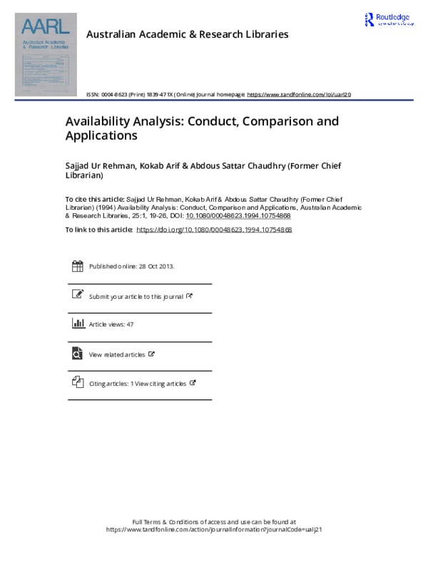 (PDF) Availability Analysis: Conduct, Comparison and Applications