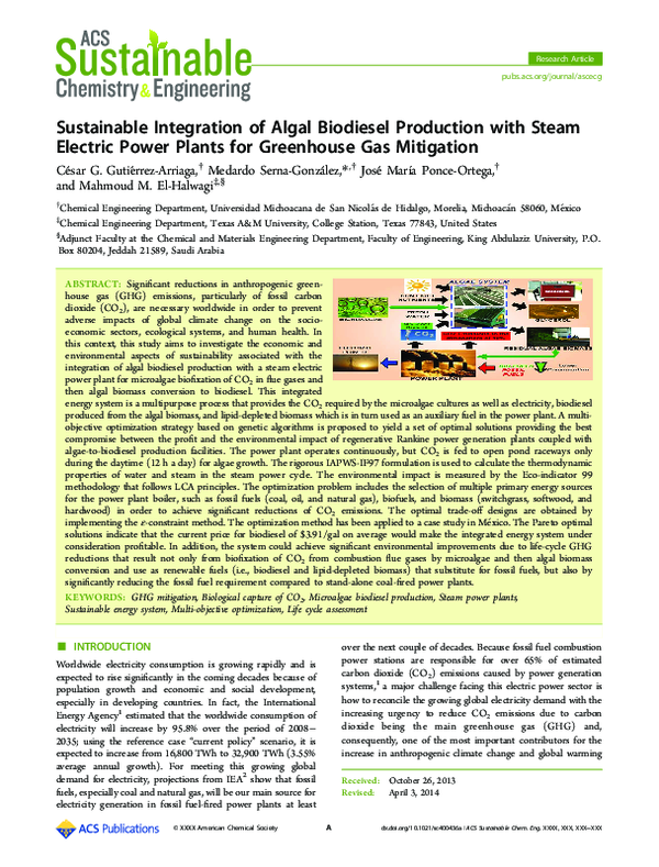 (PDF) Sustainable Integration of Algal Biodiesel Production with Steam ...