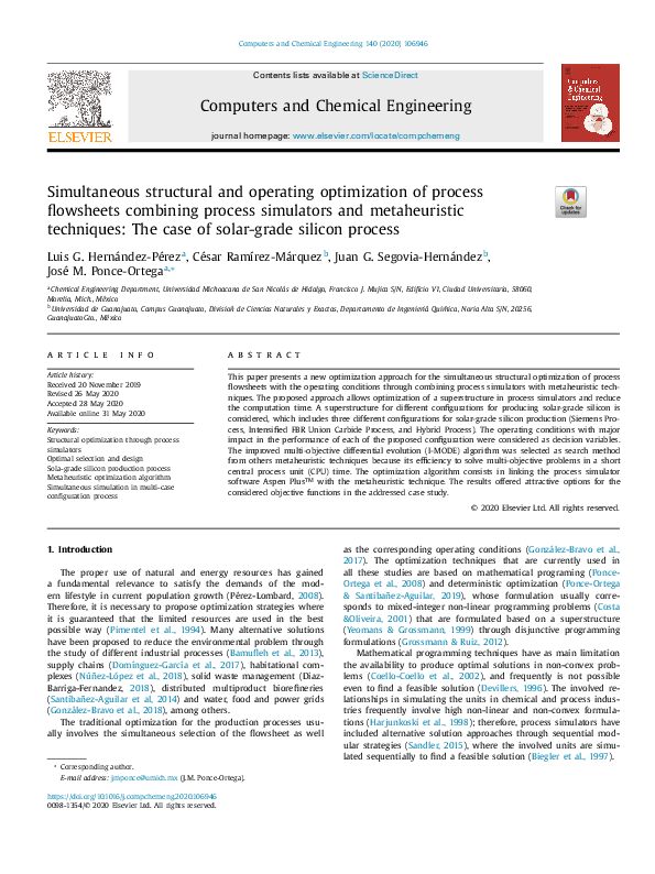 (PDF) Simultaneous structural and operating optimization of process ...