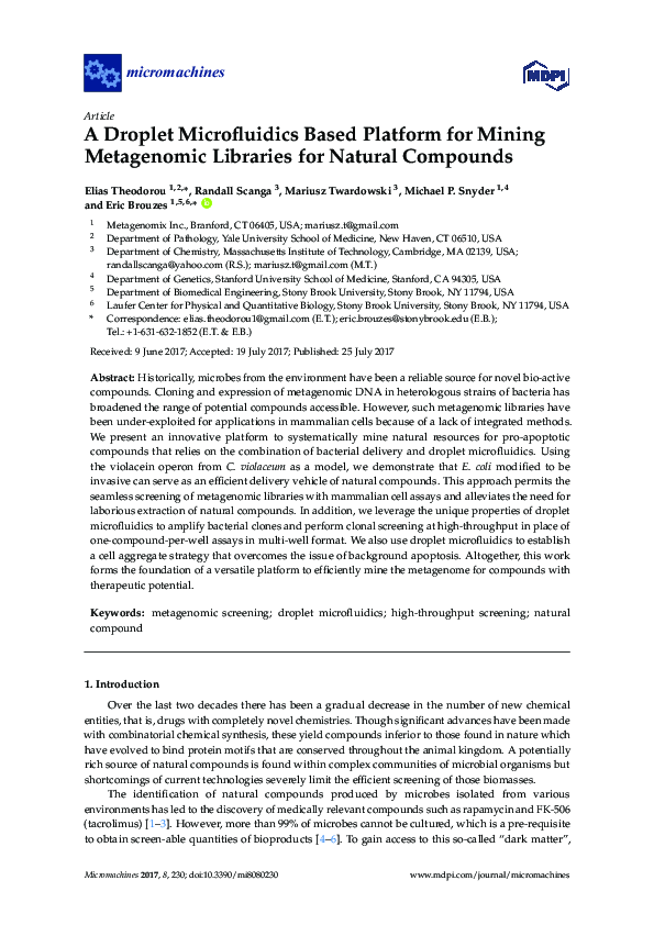 (PDF) A Droplet Microfluidics Based Platform for Mining Metagenomic ...