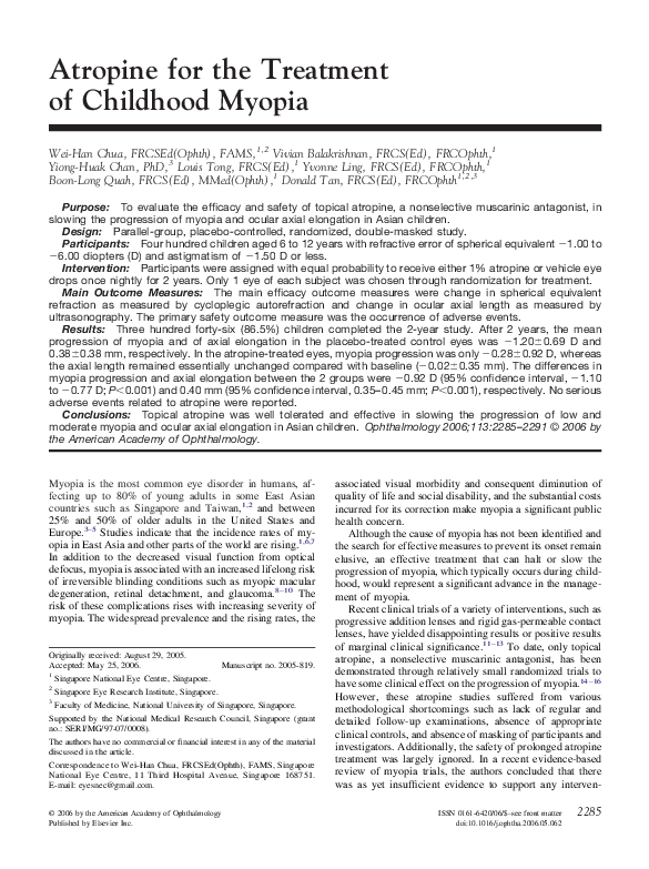 (PDF) Atropine for the Treatment of Childhood Myopia