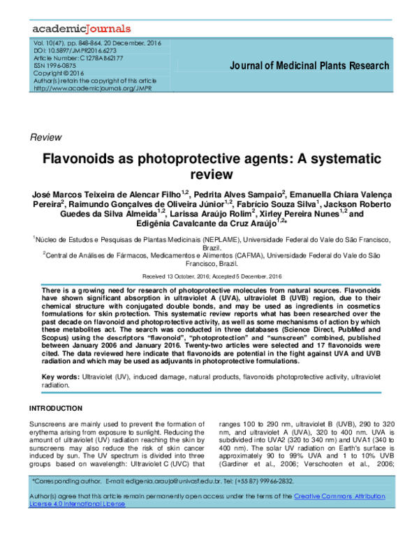 (PDF) Flavonoids as photoprotective agents: A systematic review