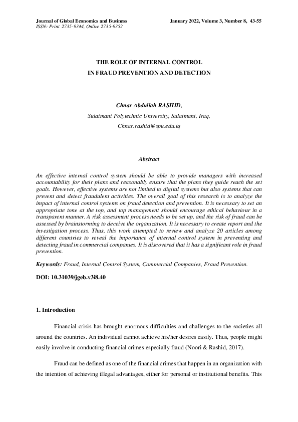 (PDF) The role of internal control in fraud prevention and detection