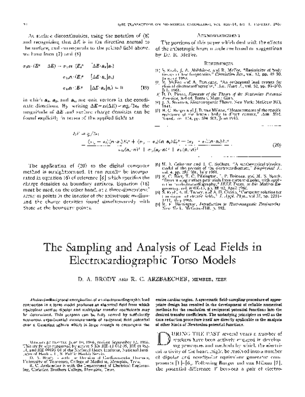 (PDF) The Sampling and Analysis of Lead Fields in Electrocardiographic ...