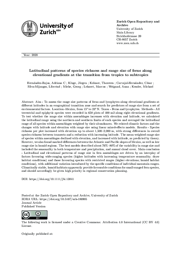 (PDF) Latitudinal patterns of species richness and range size of ferns ...