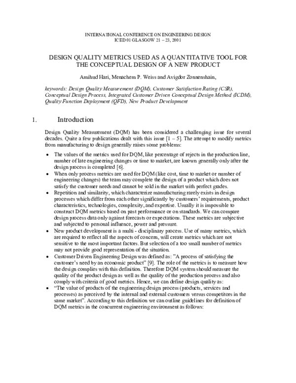 (PDF) DESIGN QUALITY METRICS USED AS A QUANTITATIVE TOOL FOR THE ...