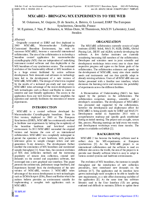 (PDF) MXCuBE3 Bringing MX Experiments to the WEB