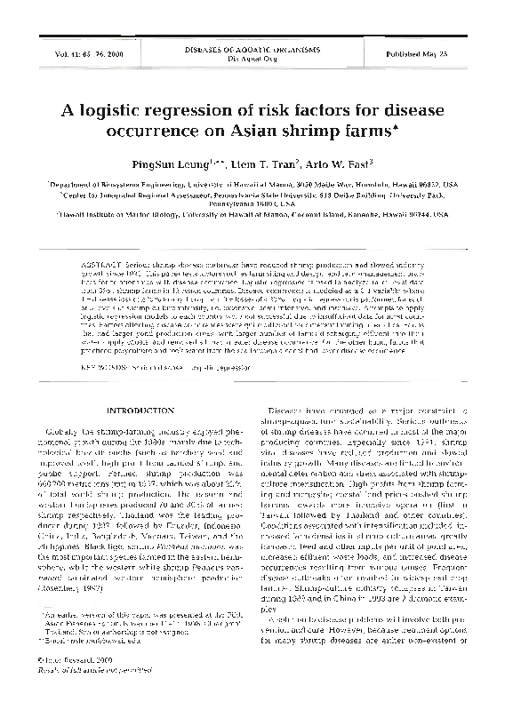 (PDF) A logistic regression of risk factors for disease occurrence on ...