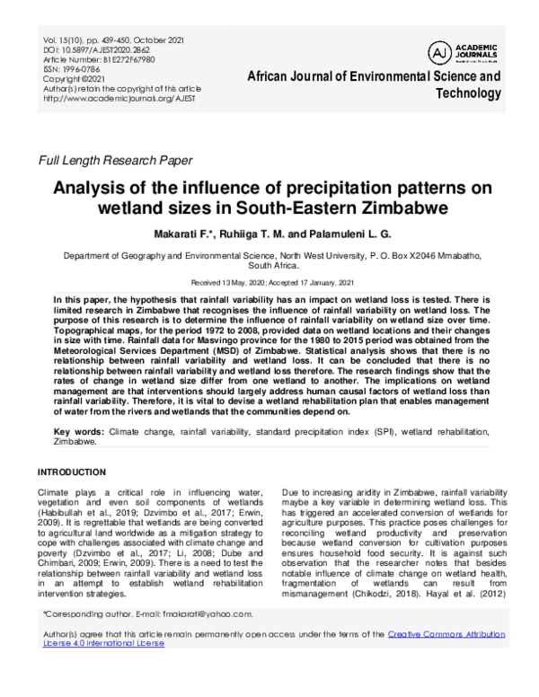 (PDF) Analysis of the influence of precipitation patterns on wetland ...