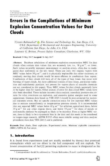 (PDF) Errors in the Compilations of Minimum Explosion Concentration ...