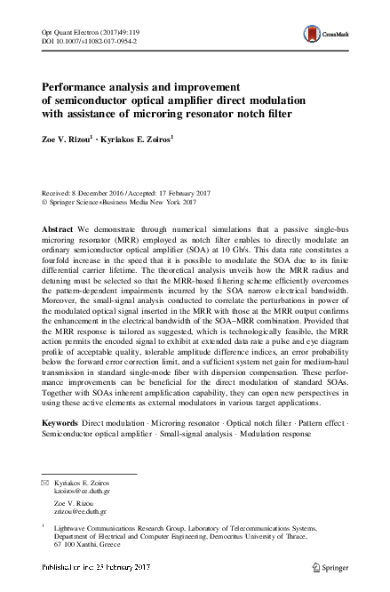 (PDF) Performance analysis and improvement of semiconductor optical ...