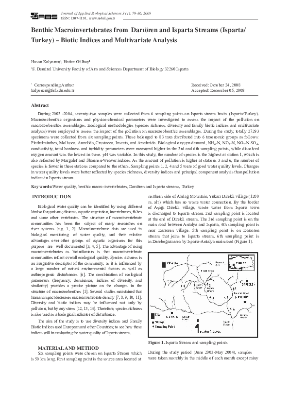 (PDF) Benthic Macroinvertebrates from Darıören and Isparta Streams ...