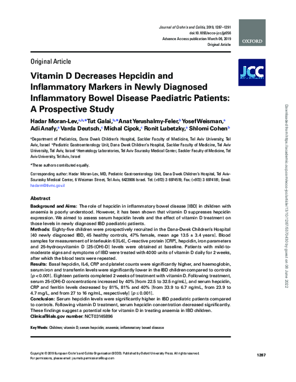(PDF) Vitamin D Decreases Hepcidin and Inflammatory Markers in Newly ...