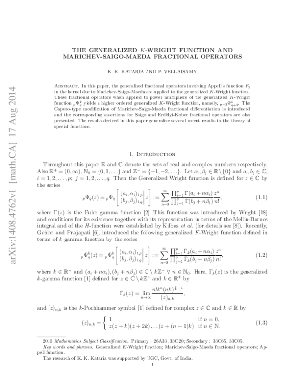 (PDF) The Generalized $ K $-Wright Function and Marichev-Saigo-Maeda ...