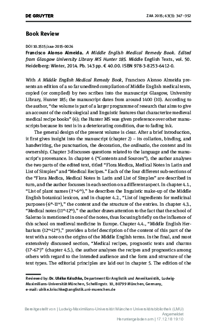 (PDF) A Middle English Medical Remedy Book. Edited from Glasgow ...