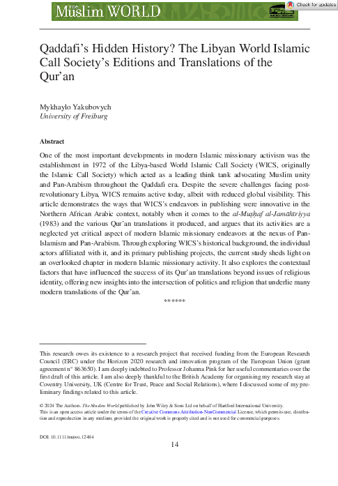 (PDF) Qaddafi's Hidden History? The Libyan World Islamic Call Society's ...