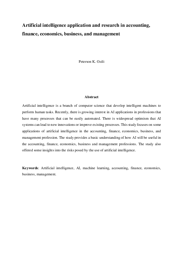 (PDF) Artificial intelligence application and research in accounting ...