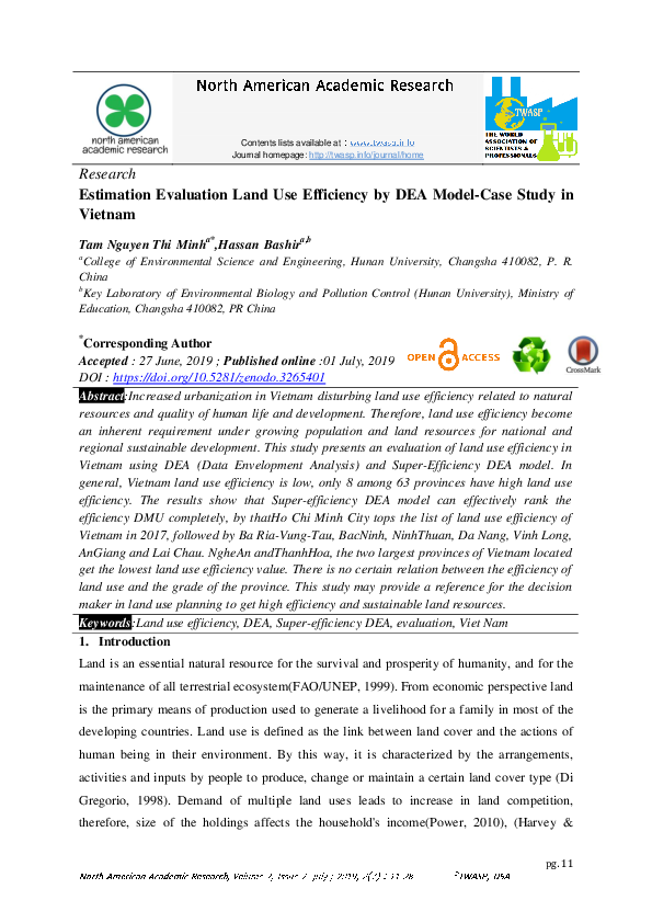 (PDF) Estimation Evaluation Land Use Efficiency by DEA Model-Case Study ...