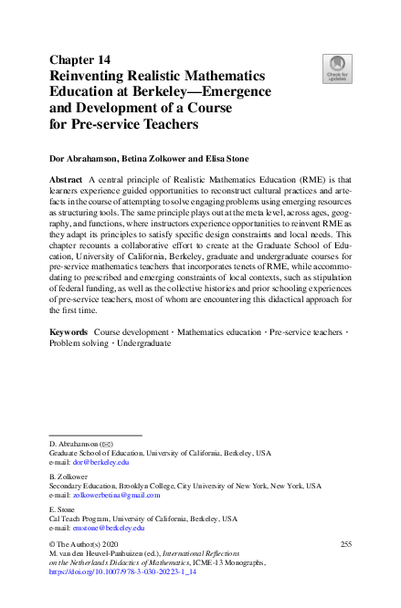 Reinventing Realistic Mathematics Education at Berkeley—Emergence and Development of a Course for Pre-service Teachers