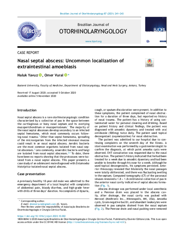 (PDF) Nasal septal abscess: Uncommon localization of extraintestinal ...