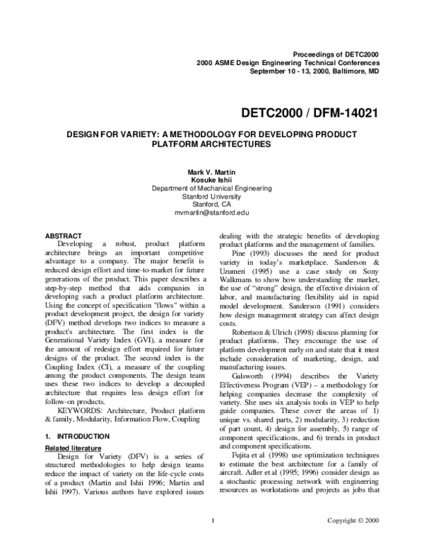 (PDF) Design for Variety: A Methodology for Developing Product Platform ...