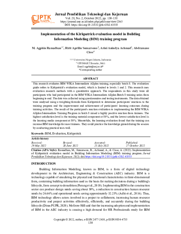 (PDF) Implementation of Kirkpatrick evaluation model in Building ...