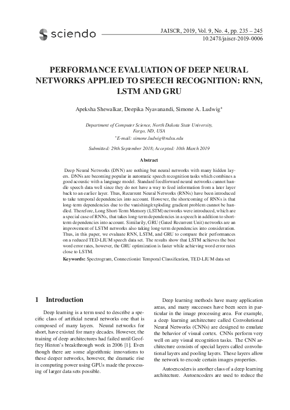 (PDF) Performance Evaluation of Deep Neural Networks Applied to Speech ...