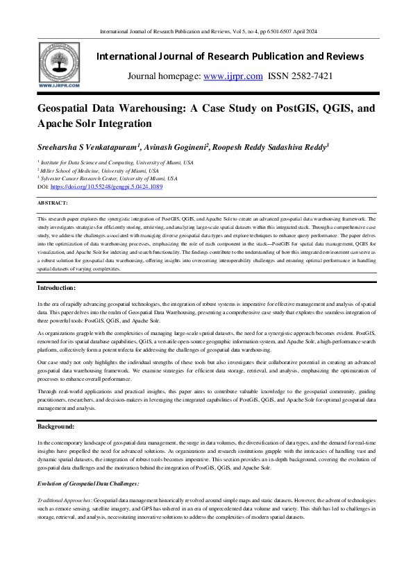 (PDF) Geospatial Data Warehousing A Case Study on PostGIS QGIS Solr