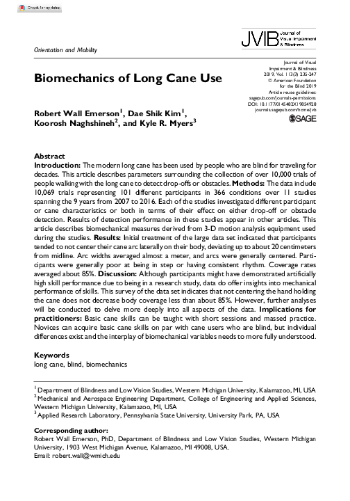 (PDF) Biomechanics of Long Cane Use