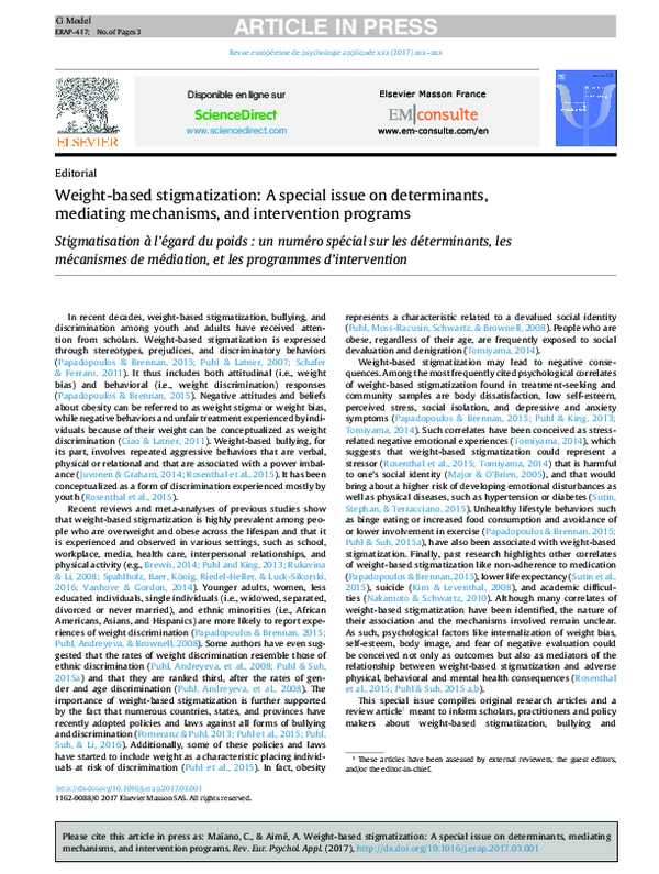 (PDF) Weight-based stigmatization: A special issue on determinants ...