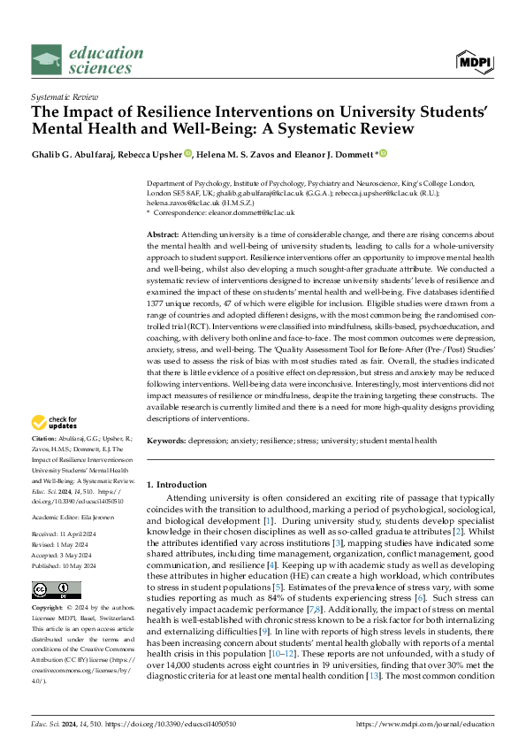 (PDF) The Impact of Resilience Interventions on University Students ...