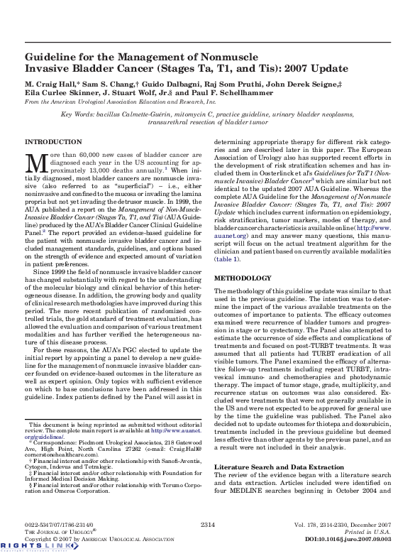 (PDF) Guideline for the Management of Nonmuscle Invasive Bladder Cancer ...