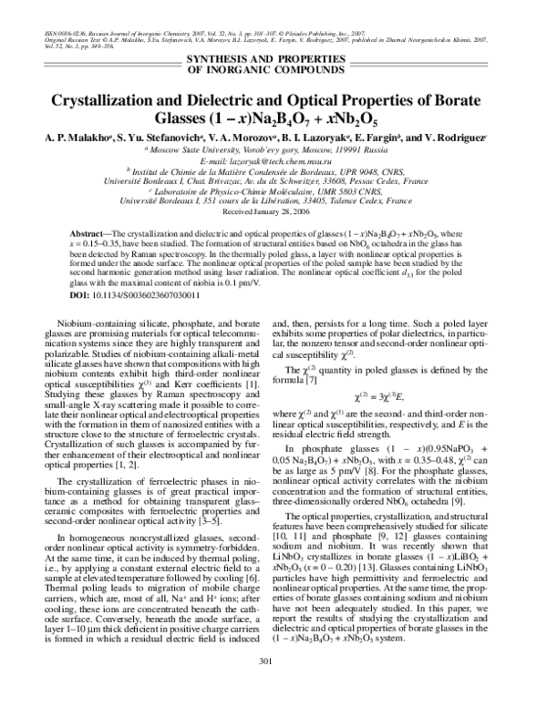 (PDF) Crystallization and dielectric and optical properties of borate ...