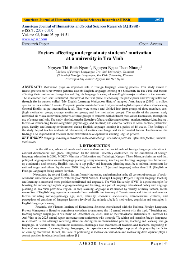 (PDF) Factors affecting undergraduate students' motivation at a ...