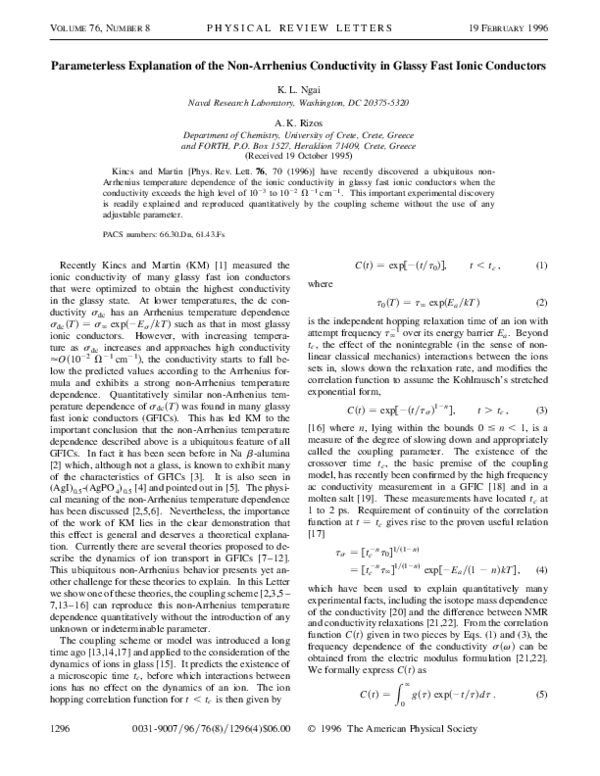 (PDF) Parameterless Explanation of the Non-Arrhenius Conductivity in ...