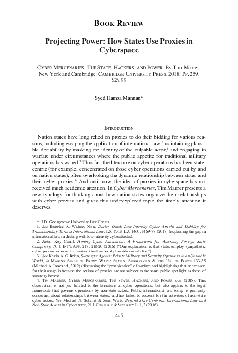 (PDF) Projecting Power: How States Use Proxies in Cyberspace