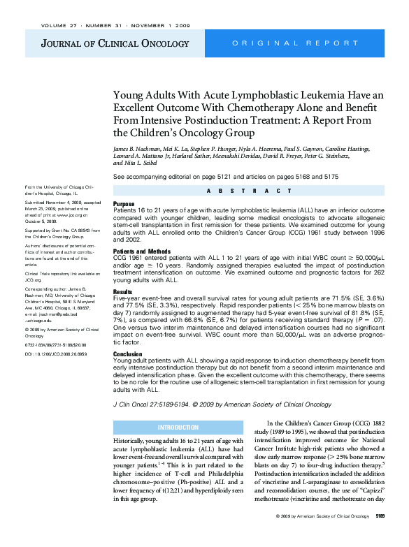 (PDF) Young Adults With Acute Lymphoblastic Leukemia Have an Excellent ...