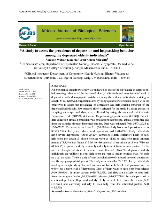 (PDF) "A study to assess the prevalence of depression and help seeking ...