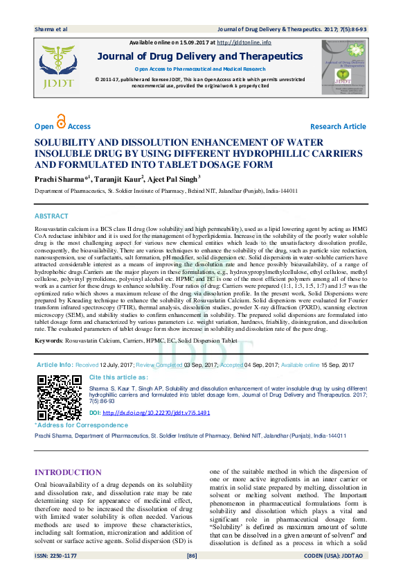 (PDF) Solubility and Dissolution Enhancement of Water Insoluble Drug by ...
