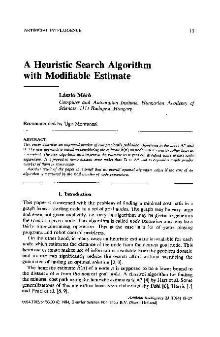 (PDF) A heuristic search algorithm with modifiable estimate
