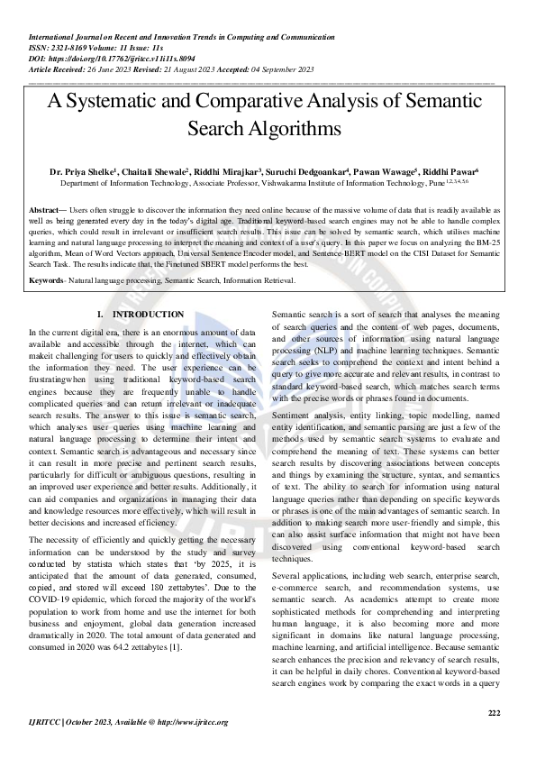 (PDF) A Systematic and Comparative Analysis of Semantic Search Algorithms