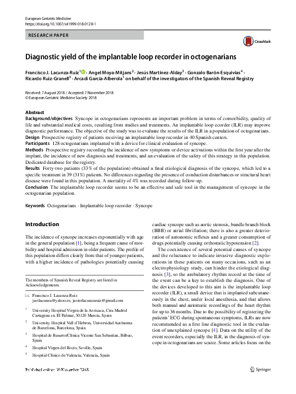 (PDF) Diagnostic yield of the implantable loop recorder in octogenarians