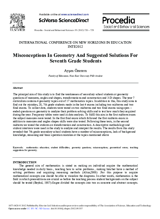 (PDF) Misconceptions In Geometry And Suggested Solutions For Seventh ...