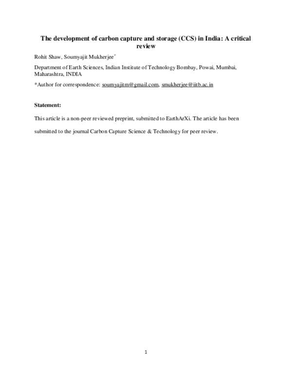 (PDF) The development of carbon capture and storage (CCS) in India: A ...