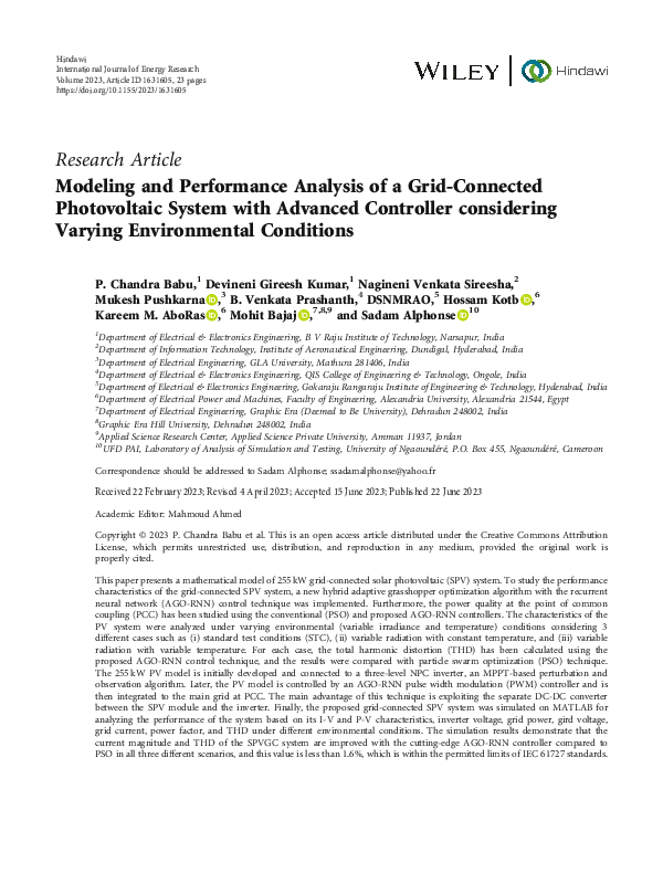 (PDF) Modeling and Performance Analysis of a Grid-Connected ...