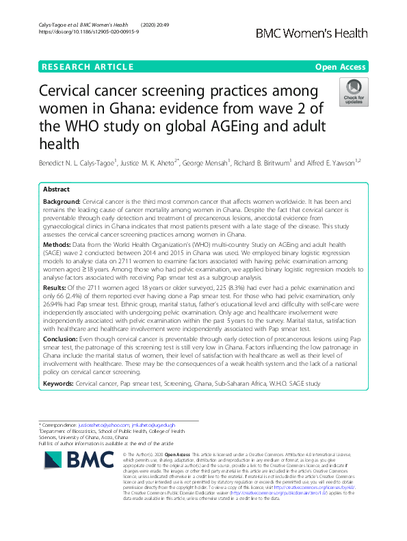 (PDF) Cervical cancer screening practices among women in Ghana ...
