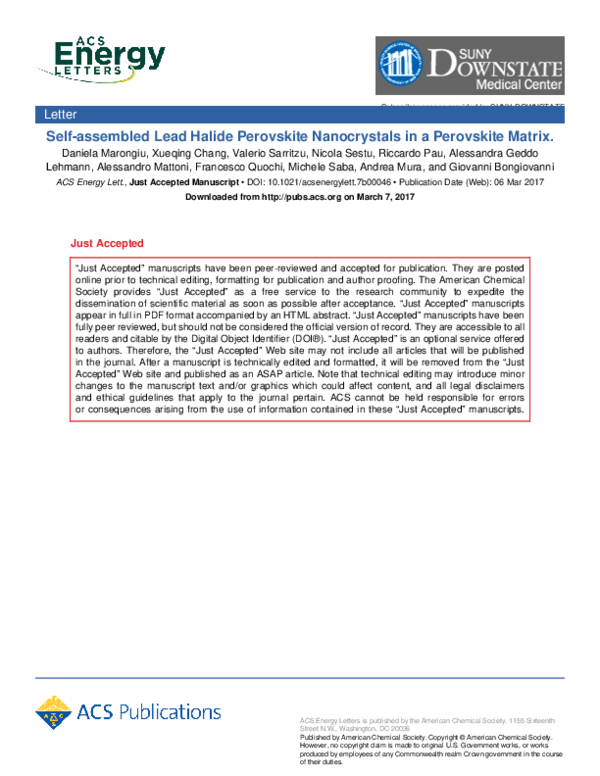 (PDF) Self-Assembled Lead Halide Perovskite Nanocrystals in a ...