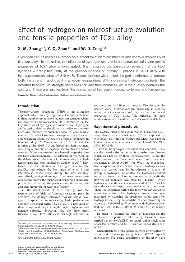 (PDF) Effect of hydrogen on microstructure evolution and tensile ...
