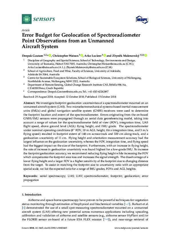 (PDF) Error Budget for Geolocation of Spectroradiometer Point ...